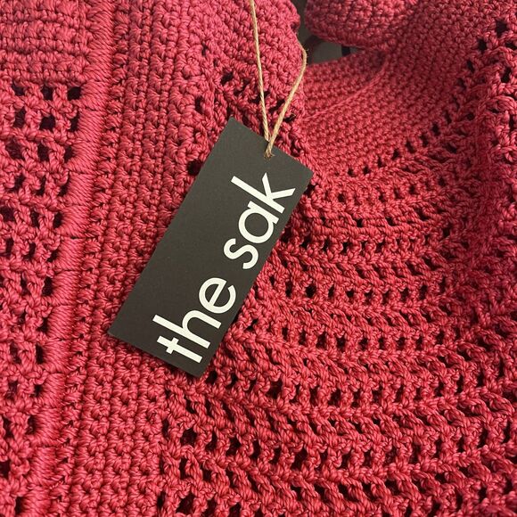 the sak Red Crochet XL Boho Tote Bag Purse Lanie Market Tote Shoulder Travel Eco - Picture 4 of 16